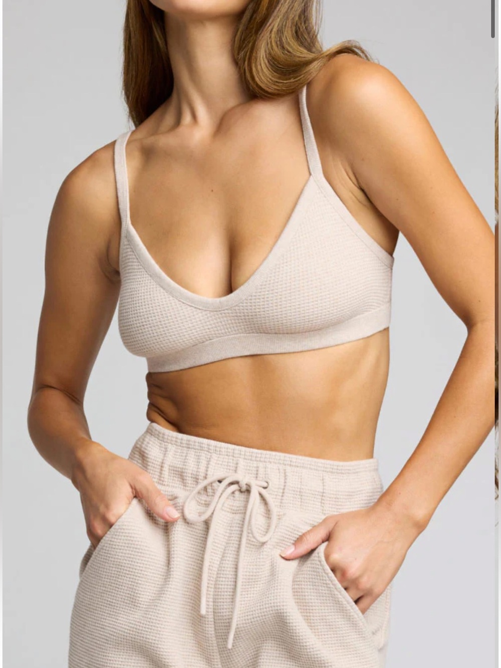 Negative Underwear Waffle Knit Lounge Bralette Sand Neutral Cream Oatmeal Size 1